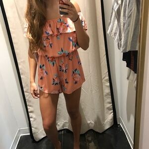 Coral Floral Strapless Romper